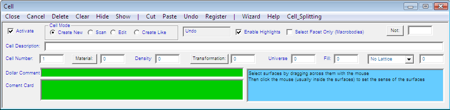 Figura 56 - Cell Window. Materiali L applicativo VE legge il file xsdir, per consentire all utente di specificare il materiale selezionando gli isotopi costituenti.