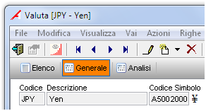 3.3 Valute Nella finestra di gestione della valuta è stato aggiunto un nuovo campo per poter definire il simbolo della valuta.