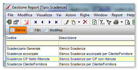 5.3 Stampe Tra le stampe dello scadenzario è stato aggiunto un elenco di scadenze raggruppate per anagrafica C/F in cui viene esposto, per le scadenze del ciclo passivo, l eventuale importo da pagare