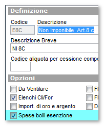 Chiaramente le spese vengono applicate in quanto il codice E8C viene considerato per l applicazione delle spese.