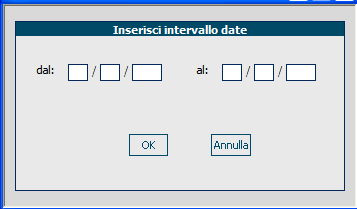 La ricerca dei dati è avviata specificando nella finestra Inserisci intervallo date il periodo di riferimento da cui iniziare la ricerca in banca dati nel campo Rata dal.. al.