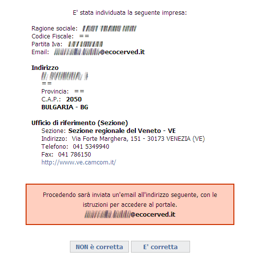 b) Impresa non iscritta all Albo Per le imprese non ancora iscritte all Albo Nazionale Gestori Ambientali ma già registrare all area riservata del sito, sarà proposta l anagrafica impresa così come