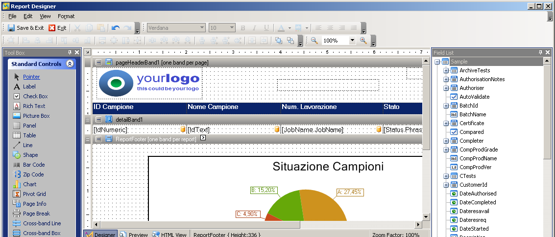 LimsONE consente di fornire al campionatore, l elenco di quanta e quale vetreria / strumenta siano necessari, e di avere a disposizione tutte le etichette necessarie da apporre sui cam prelevati.