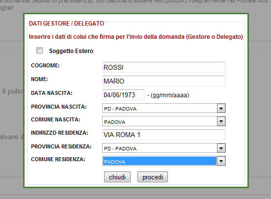 Inserire i dati di colui che firma digitalmente la domanda AIA, cliccando su dati firmatario della domanda, (i dati del firmatario possono anche essere differenti dal Gestore) e scaricare il