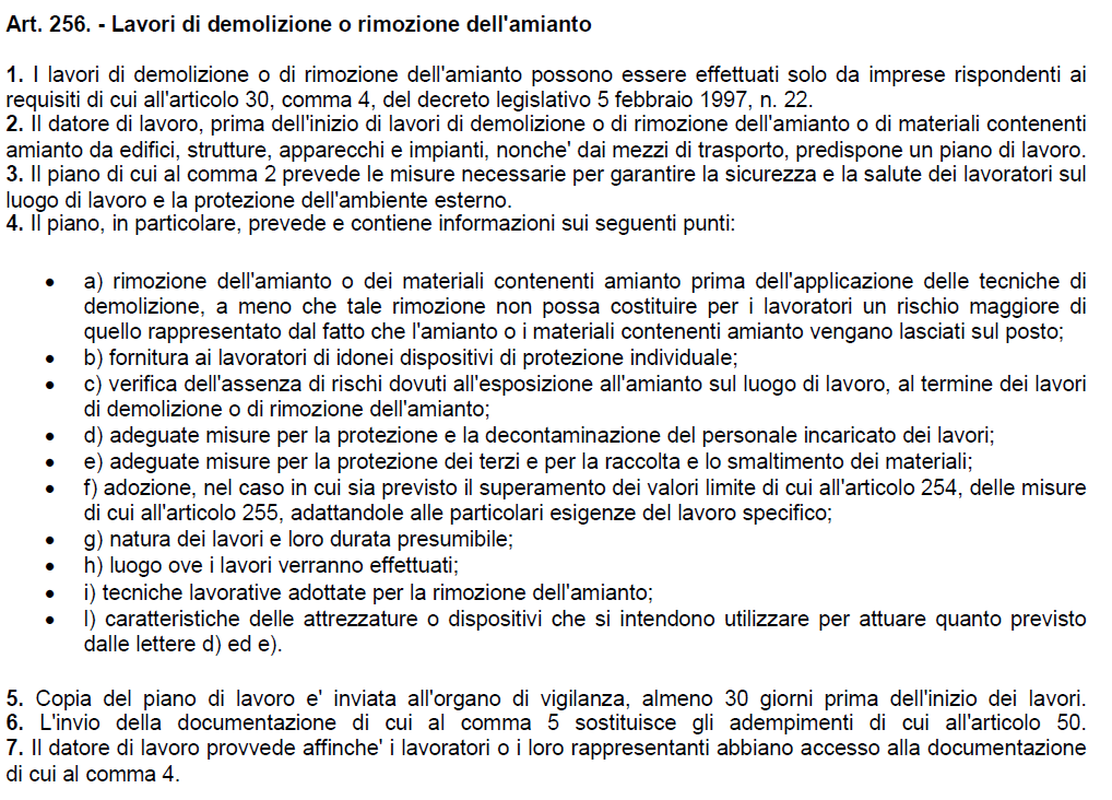 Se si opta per LA RIMOZIONE occorre presentare il PIANO DI LAVORO ai sensi dell