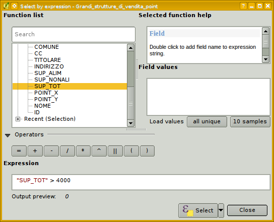 QGIS: dati locali 15 Strumenti di geoprocessing vettoriali strutture commerciali > 4000