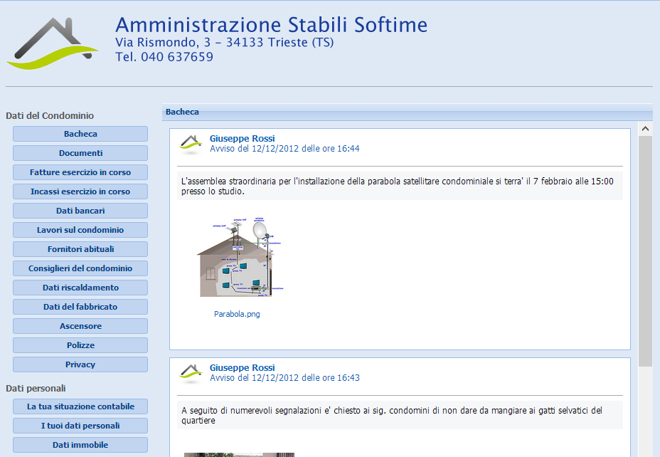 Il servizio può essere inserito anche nel sito dell amministratore con la grafica scelta. Una volta inseriti i propri dati di accesso, compare la seguente schermata: con i dati dell amministrazione.