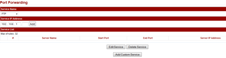 5.6 Network Application Port Forwarding La modalità Virtual Server (port Mapping) permette di pubblicare servizi in Internet rendendo visibile le rispettive porte o range di porte alle macchine che