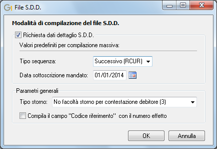 precedente versione 5.2.0 di Gestionale 1, è stata introdotta la gestione del nuovo tipo di pagamento S.D.D. fino alla generazione del file telematico secondo il tracciato S.D.D. in formato CBI (c.d. R.
