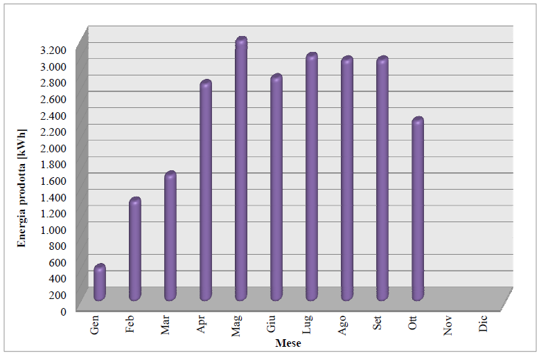 Figura 3.8 Energia elettrica prodotta mensilmente - Anno 2010.
