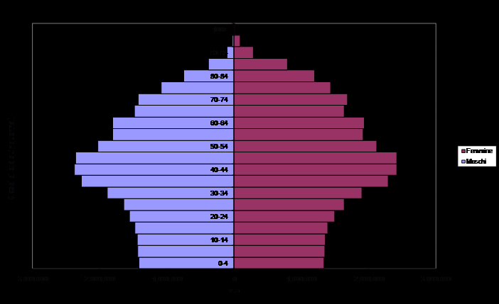 d) Piramide delle età (1/2) E una particolare ed efficace rappresentazione grafica della struttura per età e sesso di un dato collettivo o popolazione.