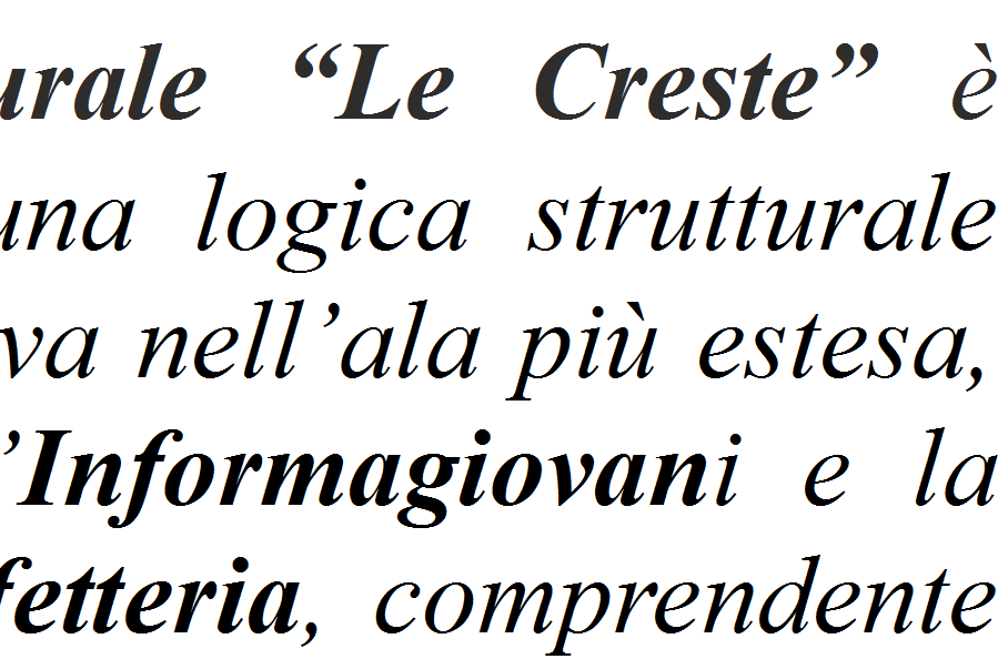 Associazioni Sociali 17 14 13 11 Associazioni Sportive 50 31 27 29 TOTALE 105 77 69 61 Centro Culturale Le Creste Sabato 21 dicembre è stato inaugurato il nuovo Centro Culturale Le Creste, che ospita