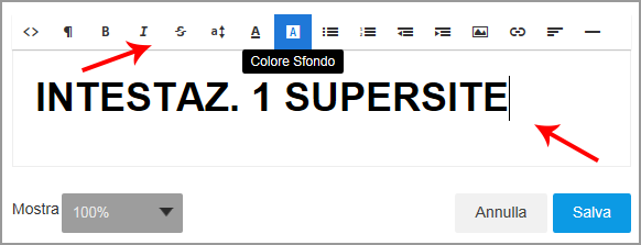 Widget Titolo Per inserire un Titolo/Intestazione, posizionarsi sulla pagina desiderata tramite il menù a sinistra e trascinarvi il Widget Titolo Il modulo inserito apparirà come da immagine che