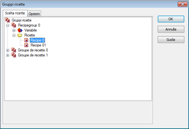 4.1.1 Selezione ricette Selezionate la ricetta con cui la funzione deve eseguire un azione durante il runtime.