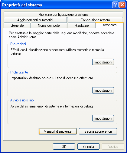 Nella nuova schermata, selezionare la voce avanzate e cliccare sul pulsante variabili d ambiente.