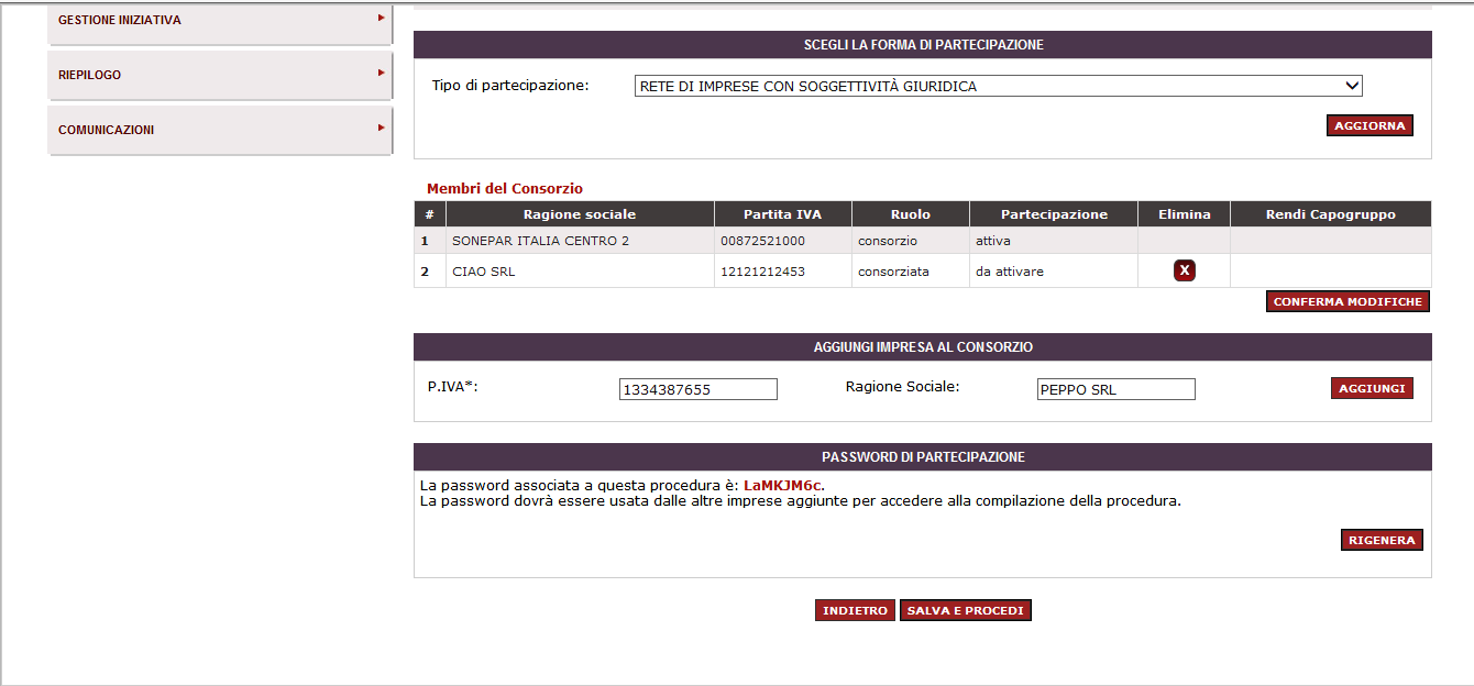 Figura 7 - Inserimento Consorziate Figura 8 - Inserimento Imprese retiste Dopo aver inserito le imprese