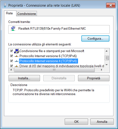 e selezionare Proprietà. 6) Selezionare Protocollo Internet versione 4 (TCP/IPv4) e fare clic su [Proprietà].