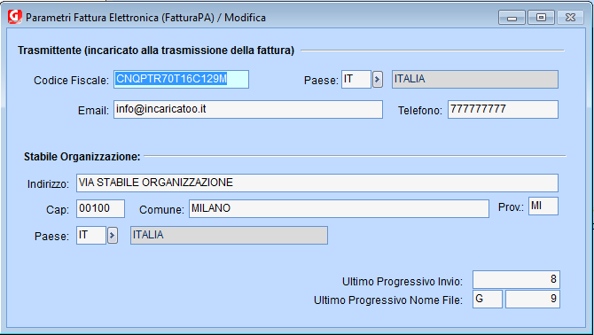 OPERAZIONI PRELIMINARI In GammaG sono stati aggiunti nuovi campi e archivi al fine di consentire la corretta emissione della nuova fattura elettronica, L'invio di una fattura con dati mancanti o