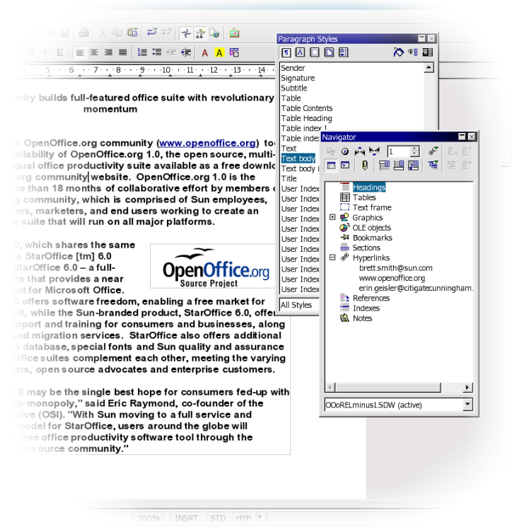 Le Applicazioni per i Desktop: OpenOffice Caratteristiche generali Formato compresso XML Supporto delle Macro Si interfaccia ai database con ODBC o JDBC