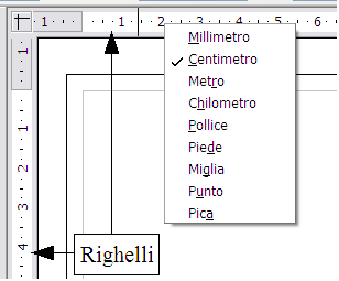 I righelli I righelli sono posizionati sul lato superiore e sinistro dell'area di lavoro (figura 12). I righelli indicano le dimensioni degli oggetti presenti nella pagina.