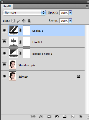 I livelli visibili diventano un unico livello - (fig. 15) (fig. 15) la seconda: (fig. 16) - dalla palette Livelli, seleziono il primo livello più in alto, (fig.