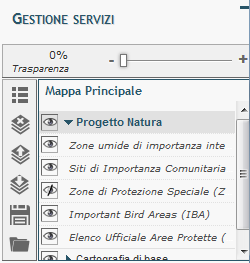 4. Menu Gestione servizi GUIDA ALL USO DEL VISUALIZZATORE CARTOGRAFICO 08/06/215 Il menu Gestione servizi permette di gestire i servizi caricati in mappa.