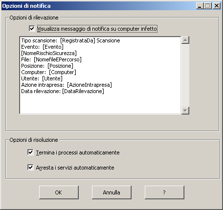 72 Protezione del computer da virus e rischi per la sicurezza Configurazione della scansione Per configurare le notifiche relative a virus e rischi per la sicurezza 1 Nel riquadro sinistro espandere