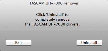 Fare doppio clic sul file immagine TASCAM_UH-7000_ driver_x.xx.dmg che è stato usato durante l installazione e fare doppio clic su TASCAM UH-7000 remover all interno della cartella. 2.