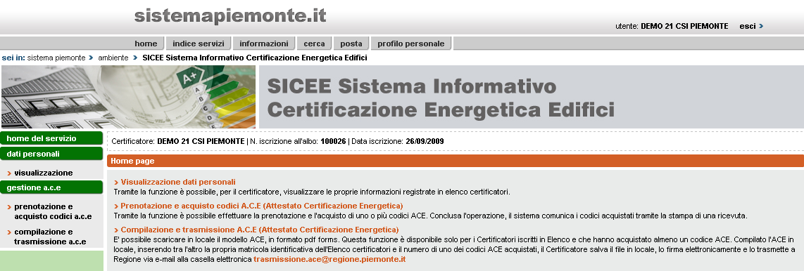 Procedura di ISCRIZIONE elenco certificatori On line www.regione.piemonte.