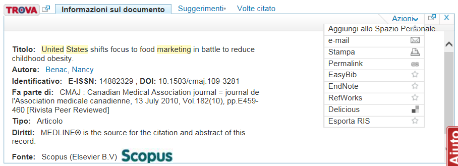 Il servizio TROVA ti rimanda direttamente al documento e alla banca dati che lo contiene. Per la descrizione di come funziona il servizio si rimanda ad apposito tutorial.