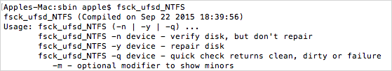 A partire da NTFS for Mac 14, l'utilità fsctl_ufsd è stata spostata dal percorso /sbin/ al percorso /usr/local/sbin/.