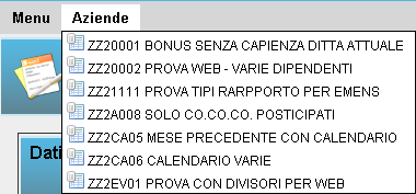 4.2. CARTELLINO DELLE AZIENDE Tramite la seguente funzione L ordinamento risulta per codice ditta Risulta possibile selezionare l azienda e in automatico si accede al cartellino, attenzione la