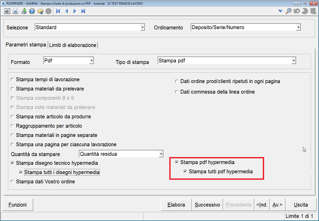 Aggiunta la possibilità di stampare i file.pdf associati attraverso Hypermedia alla anagrafica di magazzino dell articolo in ordine. Come per i disegni tecnici (.JPG e.