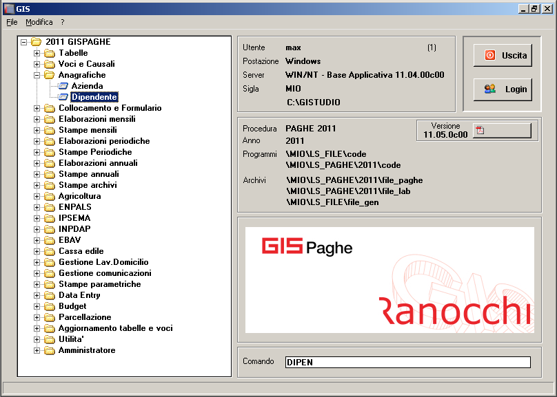 GESTIONE LAVORATORE A CHIAMATA Digitando DIPEN (Anagrafiche Dipendente) si accede ad un apposito programma di creazione per l