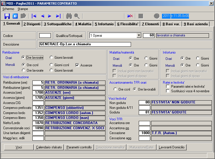 Con la sottoqualifica 60 viene agganciato un nuovo Parametro Generale (operai e impiegati). Nella tabella sono stati modificati i campi: Retribuzione ore/giorni con l inserimento della nuova voce 5.