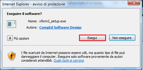 Fig. 2 Quindi attendere il termine del download del pacchetto di installazione xform2_setup.exe (vedi Fig.3). Fig. 3 Una volta terminato il download, appare a video la seguente schermata (Fig. 4).