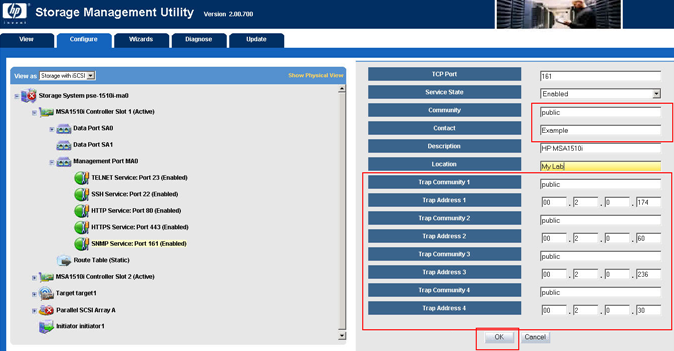 Capitolo 25: Configurazione di MSA15xx Modular Smart Array 3. Dalla scheda Configure (Configurazione) espandere l'elenco Management Port (Gestione porta) per MSA 1510i. 4.