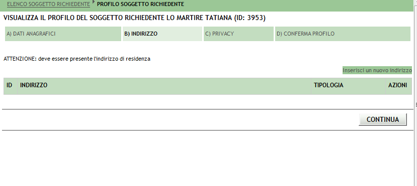 Cliccare su «inserisci un nuovo indirizzo» se non presente in
