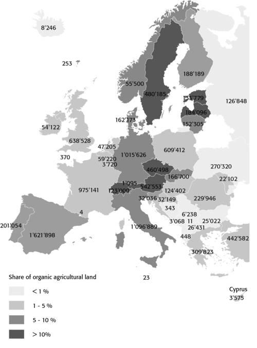 Agricoltura Bio in Europa: la superficie Il Paese europeo con la maggiore superficie dedicata al biologico è rappresentato dalla Spagna con quasi 1,6 milioni di ettari.