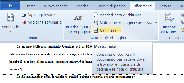 Le note (chiusura e piè di pagina)