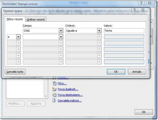 AM3 Elaborazione testi livello avanzato 55 Figura 3.59 Opzioni query. AM3.3.4 Collegamenti, Incorporamenti Gli oggetti incorporati vengono memorizzati nel documento in cui sono inseriti e non vengono