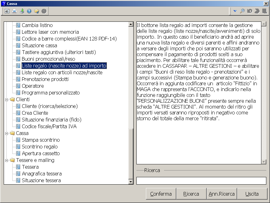 LISTE REGALO AD IMPORTO La lista regalo ad importo va utilizzata nel caso in cui presso il punto vendita (ad esempio oreficeria, agenzia di viaggio, ecc.