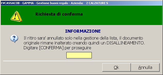 Per creare una nuova lista, come illustrato in precedenza Per eliminare la riga di creazione o quella di utilizzo del buono regalo.