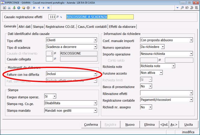 Gestione dei movimenti a detrarre con causale 80 Per le riscossioni delle fatture soggette all iva di cassa, bisogna procedere con i seguenti passaggi: Configurare la causale 111 attraverso l