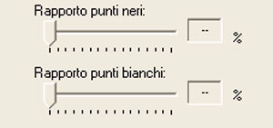 <Nella modalità Binaria/Mezzotono> Per la pagine bianche, usare il cursore di "Rapporto punti neri" per impostare la condizione di saltare. Per le pagine nere invece, usare "Rapporto punti bianchi".