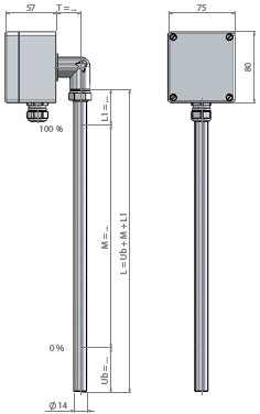 5 Protezione in ingresso IP 65 IP 68 Tubo guida Acciaio inox Acciaio inox Dimensioni (Fluido 200 C) T: 27 mm ; L1: 40 mm ; Ub: 50 mm T: 50 mm ; L1: 40 mm ; Ub: 50 mm Dimensioni (Fluido > 200 C) T: