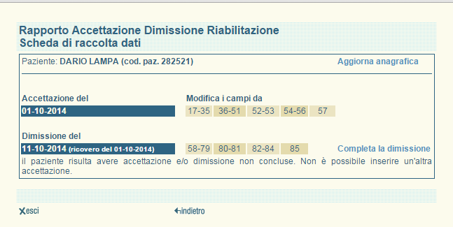 Figura 17 La scheda riassuntiva del ricovero è scaricabile in formato pdf o excel anche attraverso il Portale RAD-R, a cui si accede, mediante login e password dall Area Servizio Informativo