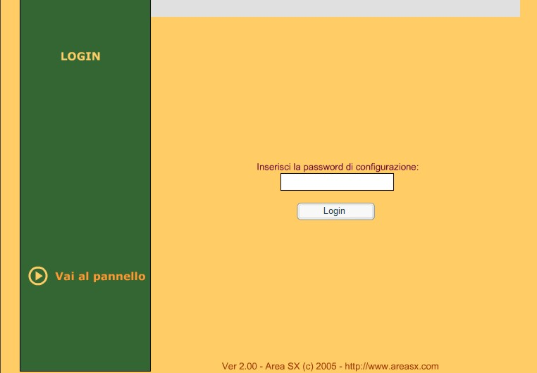 Il pannell di cnfigurazine richiede l inseriment di una passwrd di access: il default è una passwrd nulla, quindi sarà sufficiente premere il pulsante di Lgin per passare alle schermate successive.