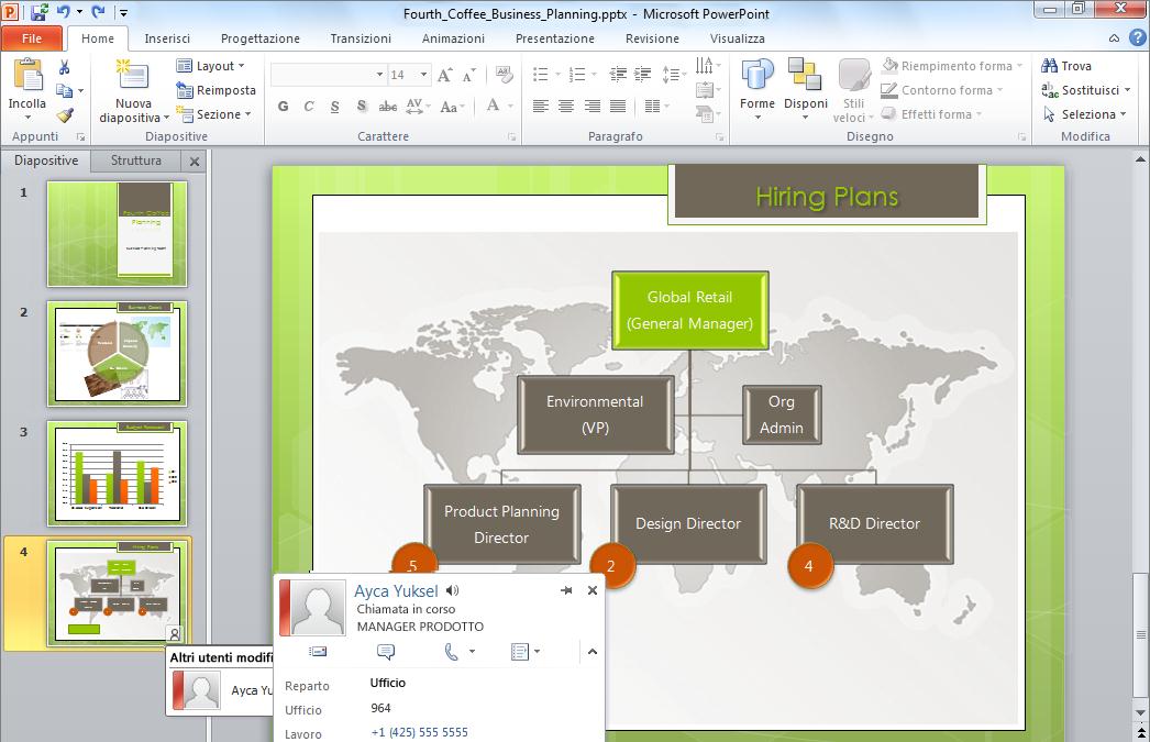 Creazione condivisa Novità Per risparmiare tempo, semplificare le attività e migliorare il lavoro in team, in PowerPoint 2010 è disponibile la caratteristica Creazione condivisa, che consente di