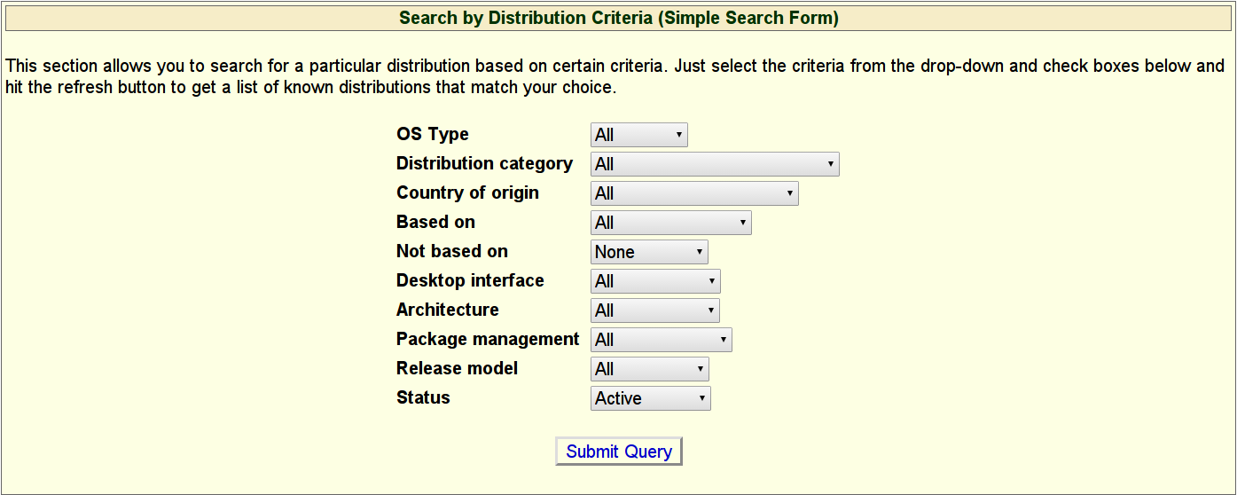 Individuate il form di selezione dei criteri di ricerca.